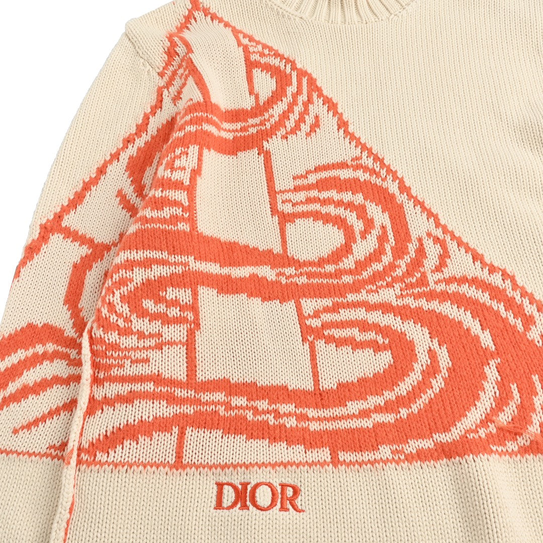 Orange space element jacquard crew neck sweater