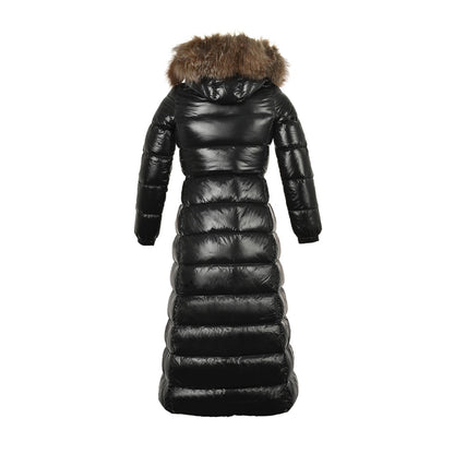 Women's extra long hooded down jacket