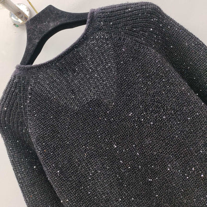 Sequined crew neck knitted sweater