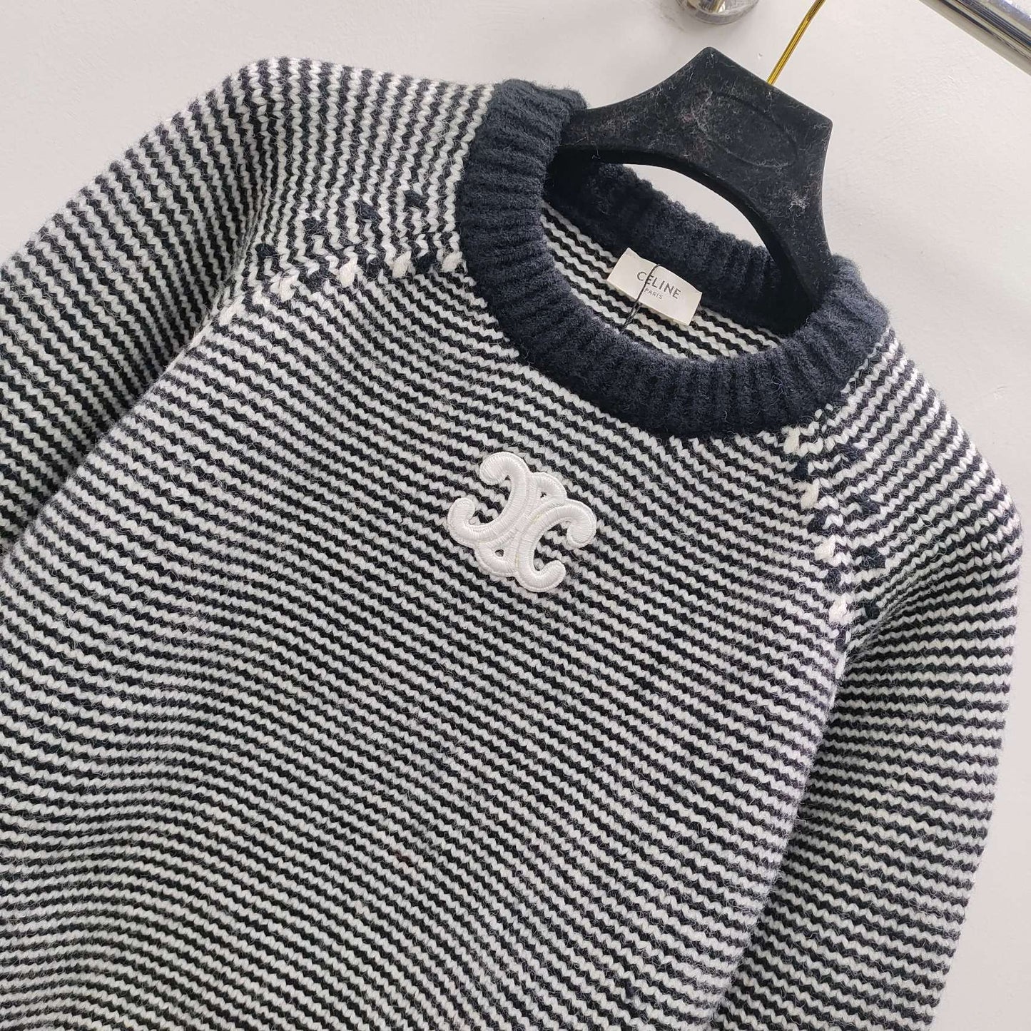 striped crew neck knitted sweater