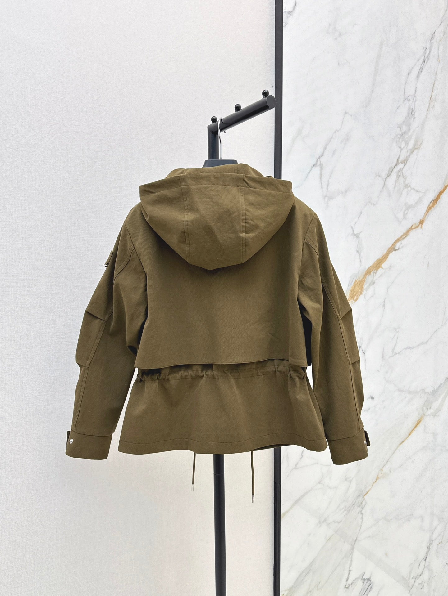 Drawstring waist hooded windbreaker jacket