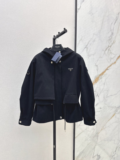 Drawstring waist hooded windbreaker jacket