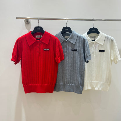 Letter Logo Knitted Polo Shirt