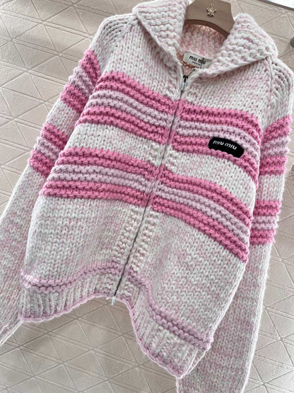 lapel zip sweater cardigan