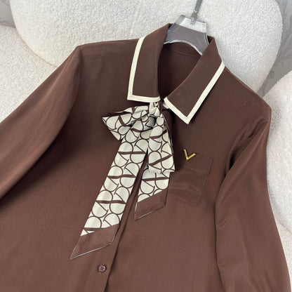 Active ribbon silk shirt