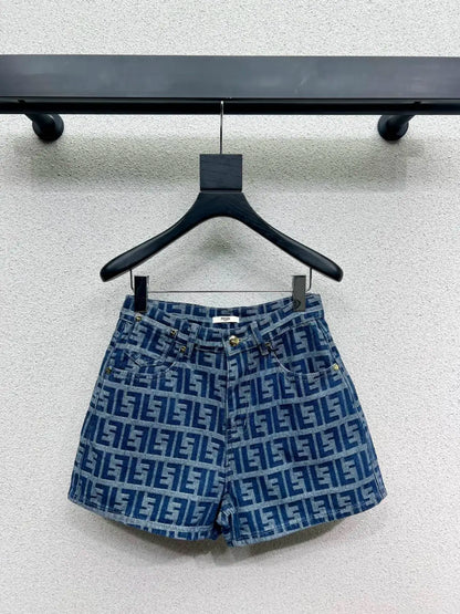 jacquard denim shorts