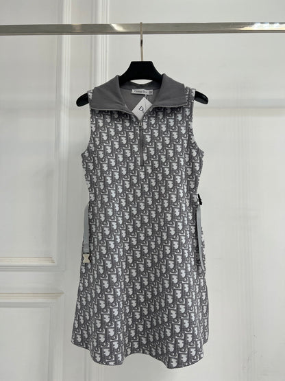 Monogram jacquard patchwork rib collar sleeveless dress