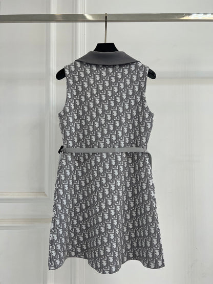 Monogram jacquard patchwork rib collar sleeveless dress