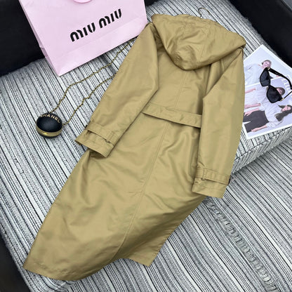 New hooded long nylon windbreaker jacket