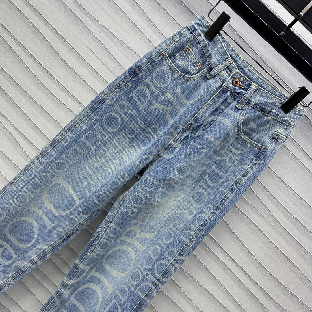 New Arrival Printed Denim Straight Leg Pants