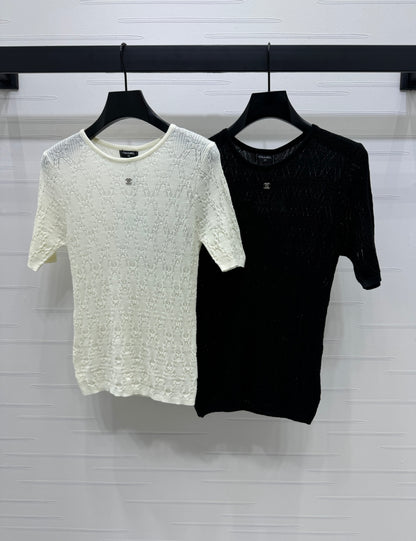 Round neck cut-out knit short sleeve