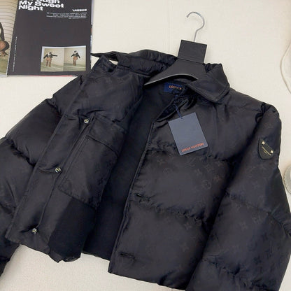 L new classic logo dark pattern lapel short down jacket