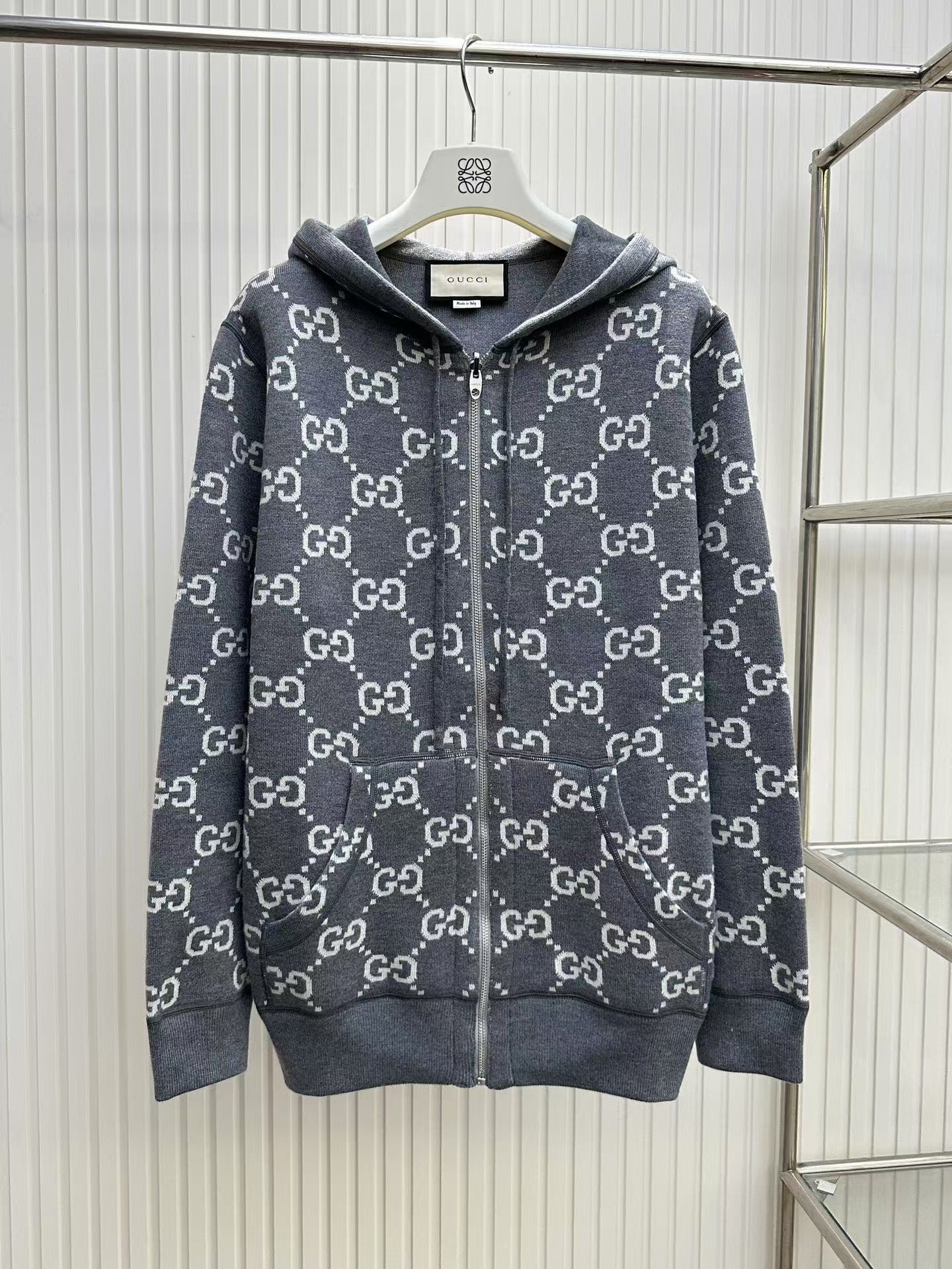 new monogram full print double-sided hooded jacket