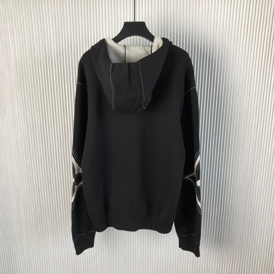 New intarsia zipper cotton hooded sweatshirt