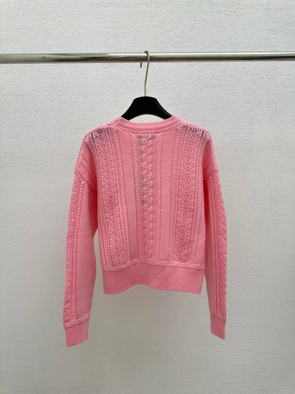 New Solid Simple Knit Crew Neck Twisted Flower Long Sleeve Pullover Sweater