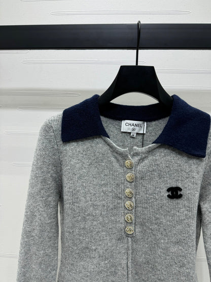 Autumn and winter new lapel button knit jumper