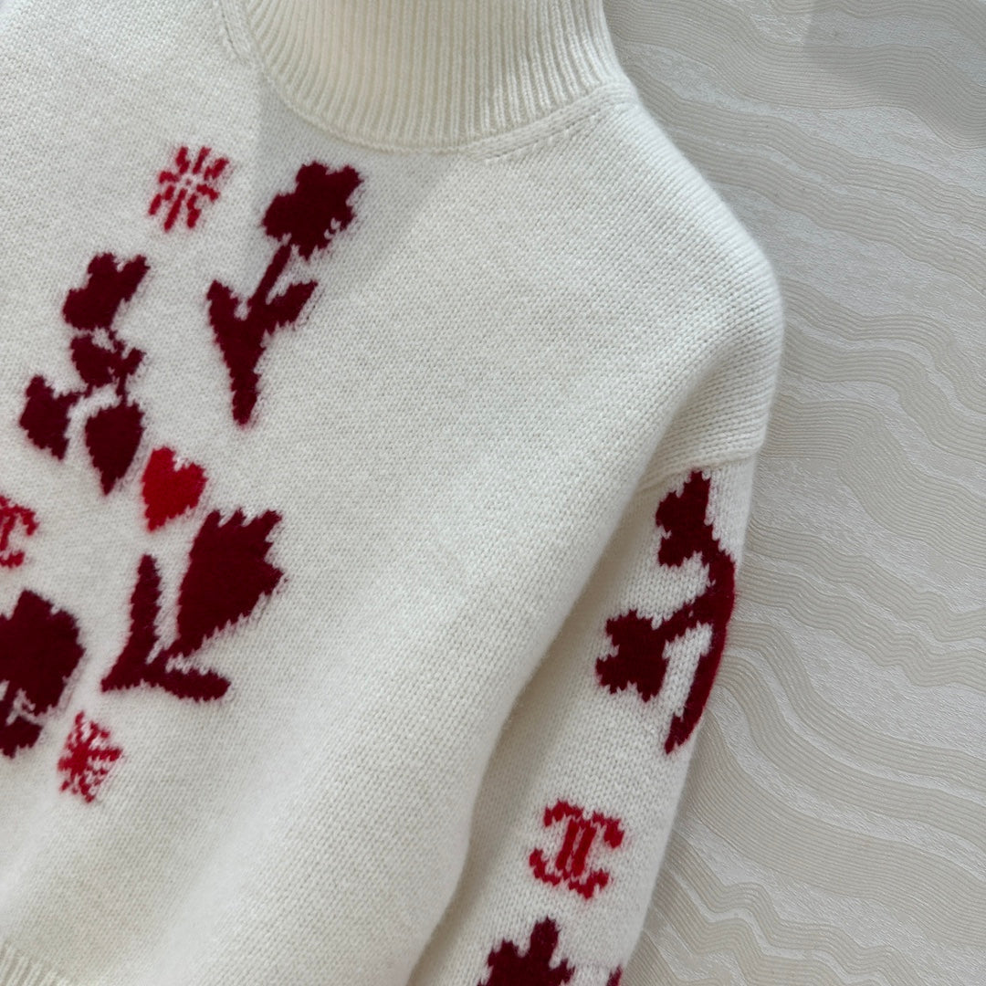 Ski High Neck Floral Sweater