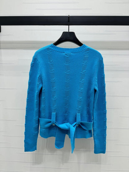 Autumn and winter new cut out belt pullover long sleeve jumper