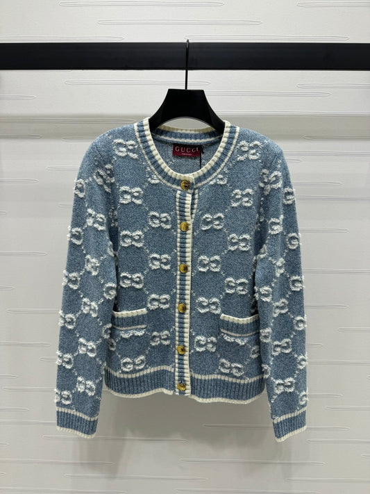 Autumn and winter new round neck jacquard knit cardigan jacket