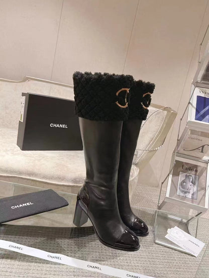 Calfskin and calfskin patent leather boots