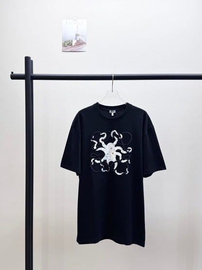 Octopus print embroidered short-sleeved T-shirt