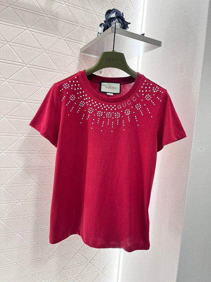 Round neck hot diamond short sleeve T-shirt