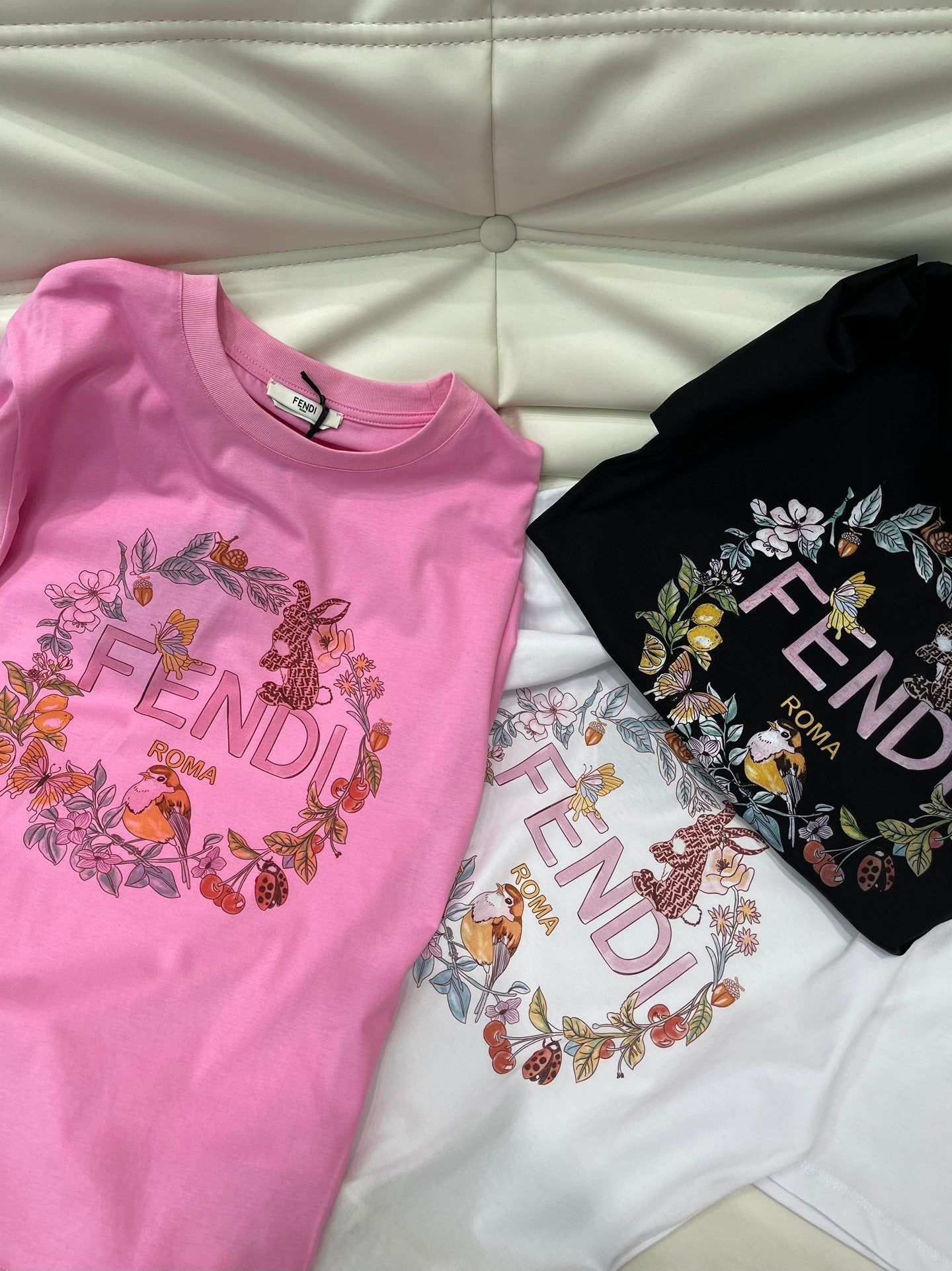 Animal, floral and alphabet print short-sleeved T-shirt