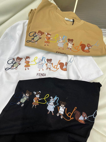 Anime embroidery print short sleeve round neck T-shirt