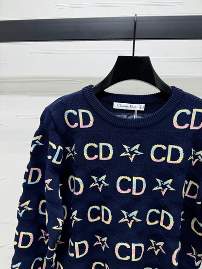 Colorful logo jacquard design five-pointed star knitted long sleeves