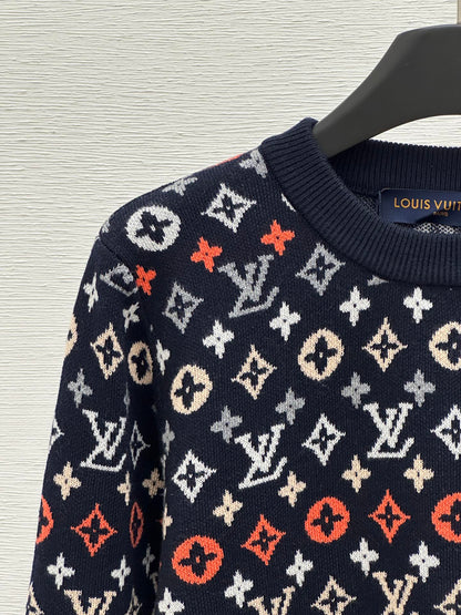 Classic contrast color monogram knitted crew neck sweater