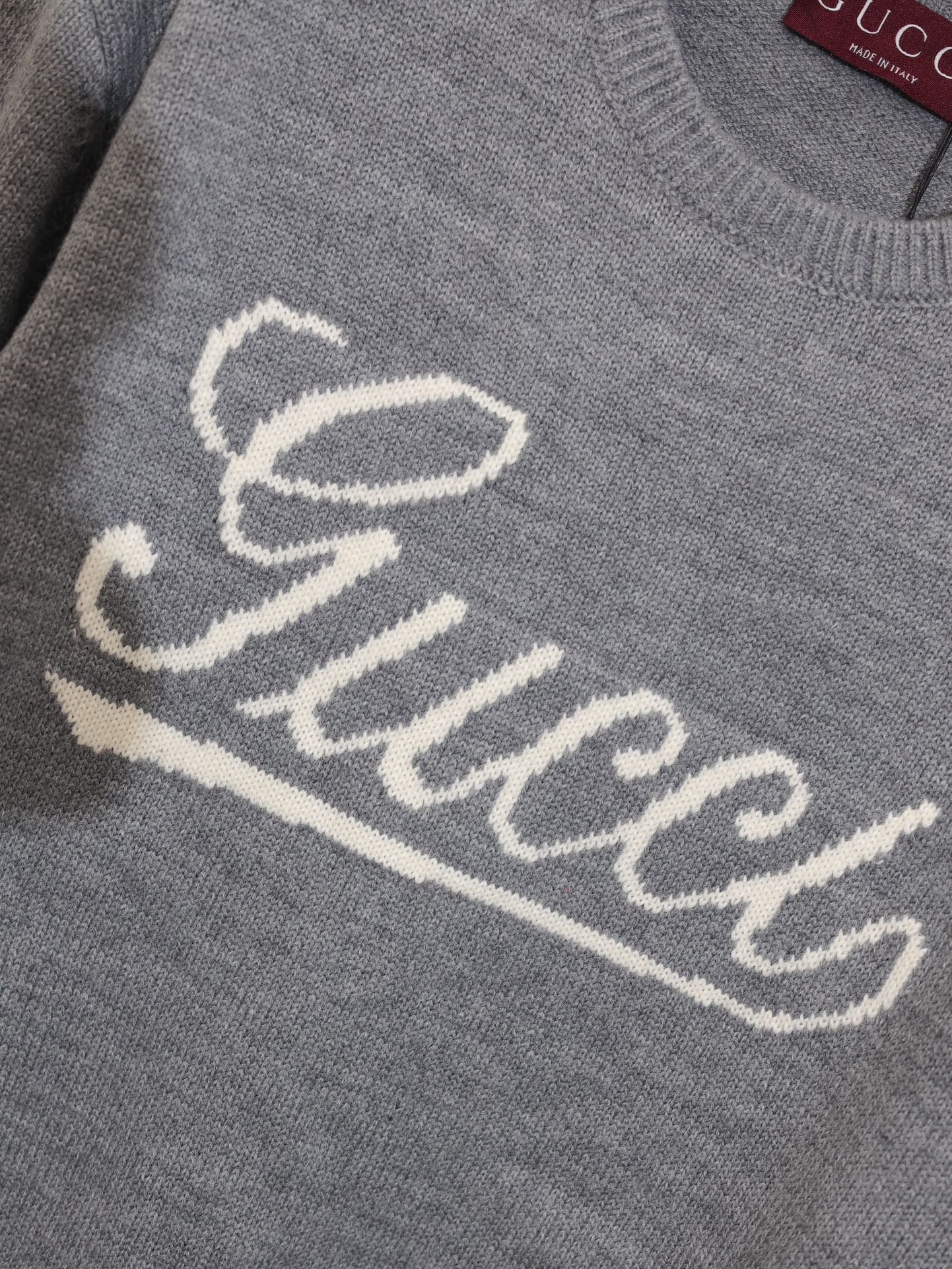 New smoke gray signature logo intarsia sweater