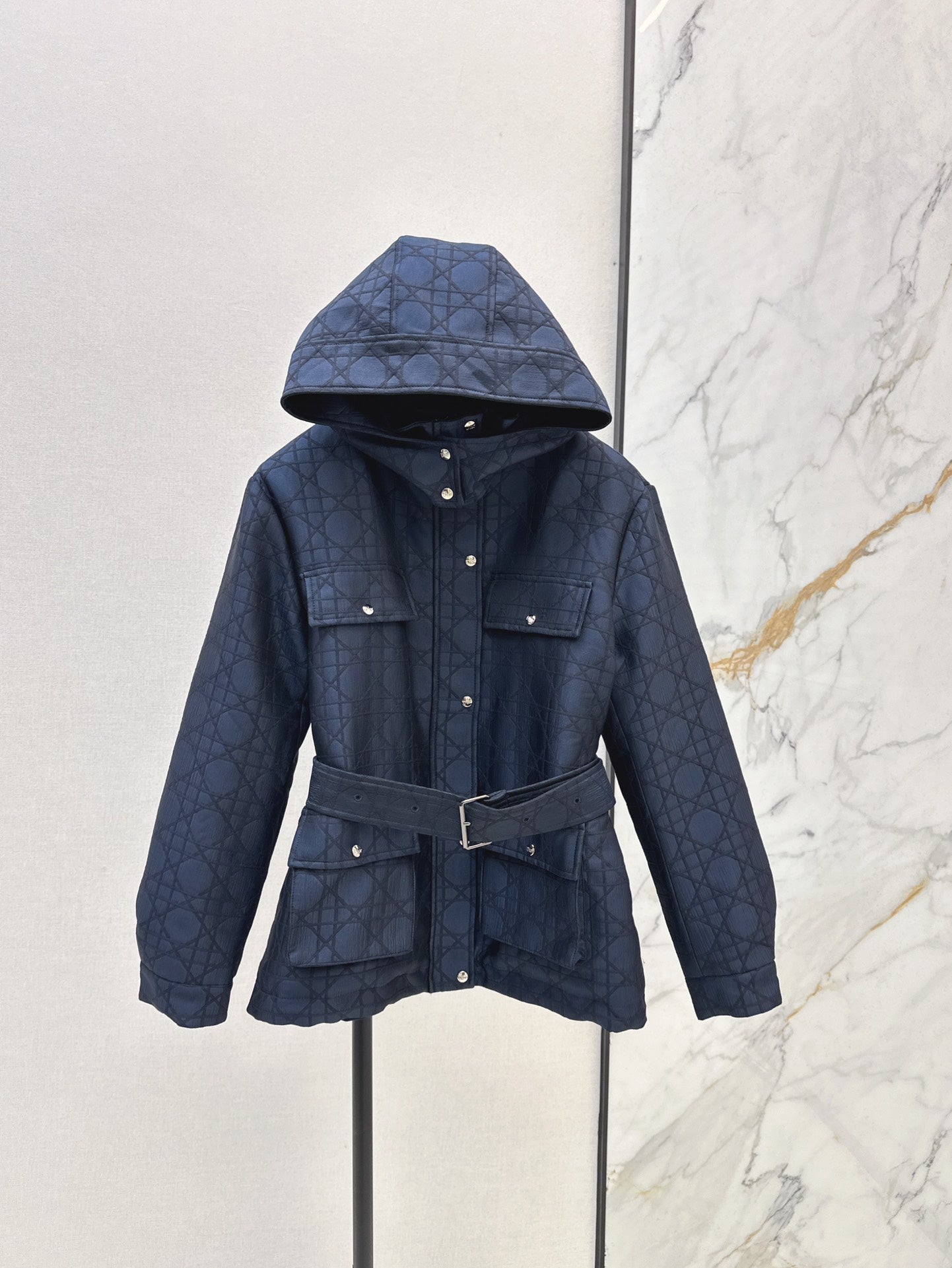 Hooded padded mid-length coat