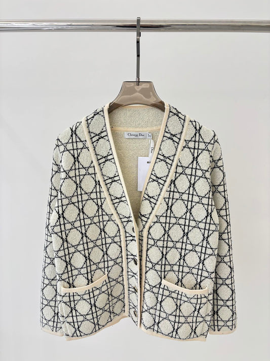 Diamond pattern retro simple knitted cardigan sweater