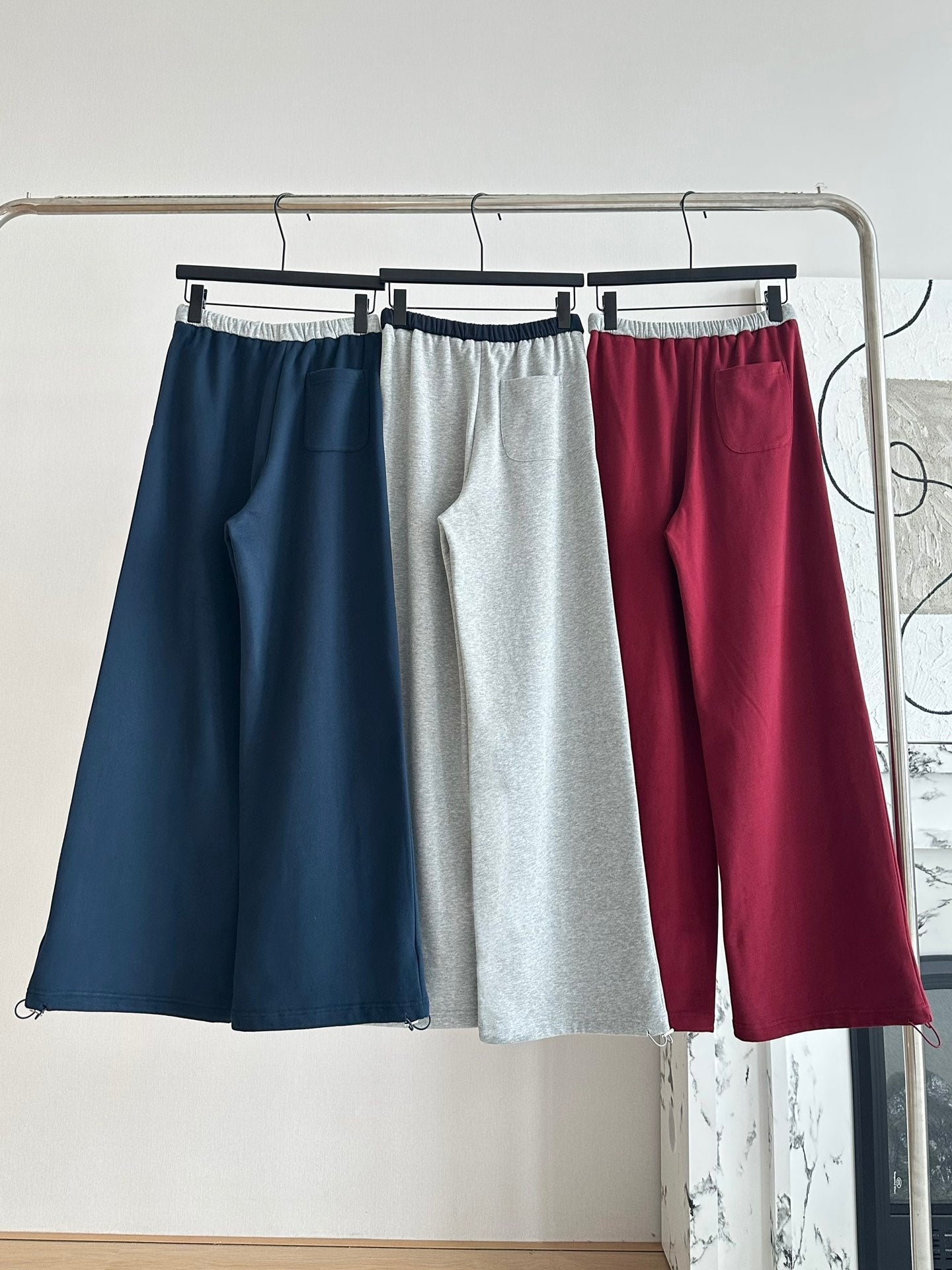 Triangle stitching high waist elastic waist drawstring casual sports wide leg pants