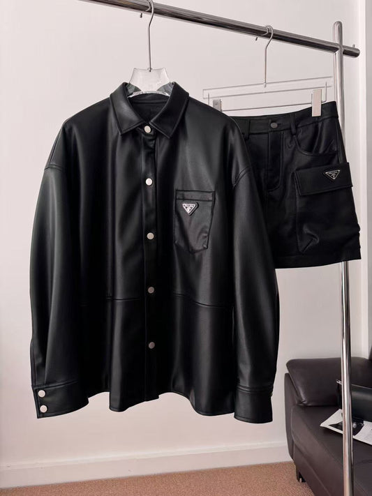 Triangle leather jacket + leather pants