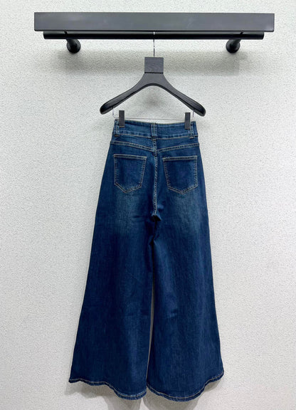 Wide-leg denim trousers