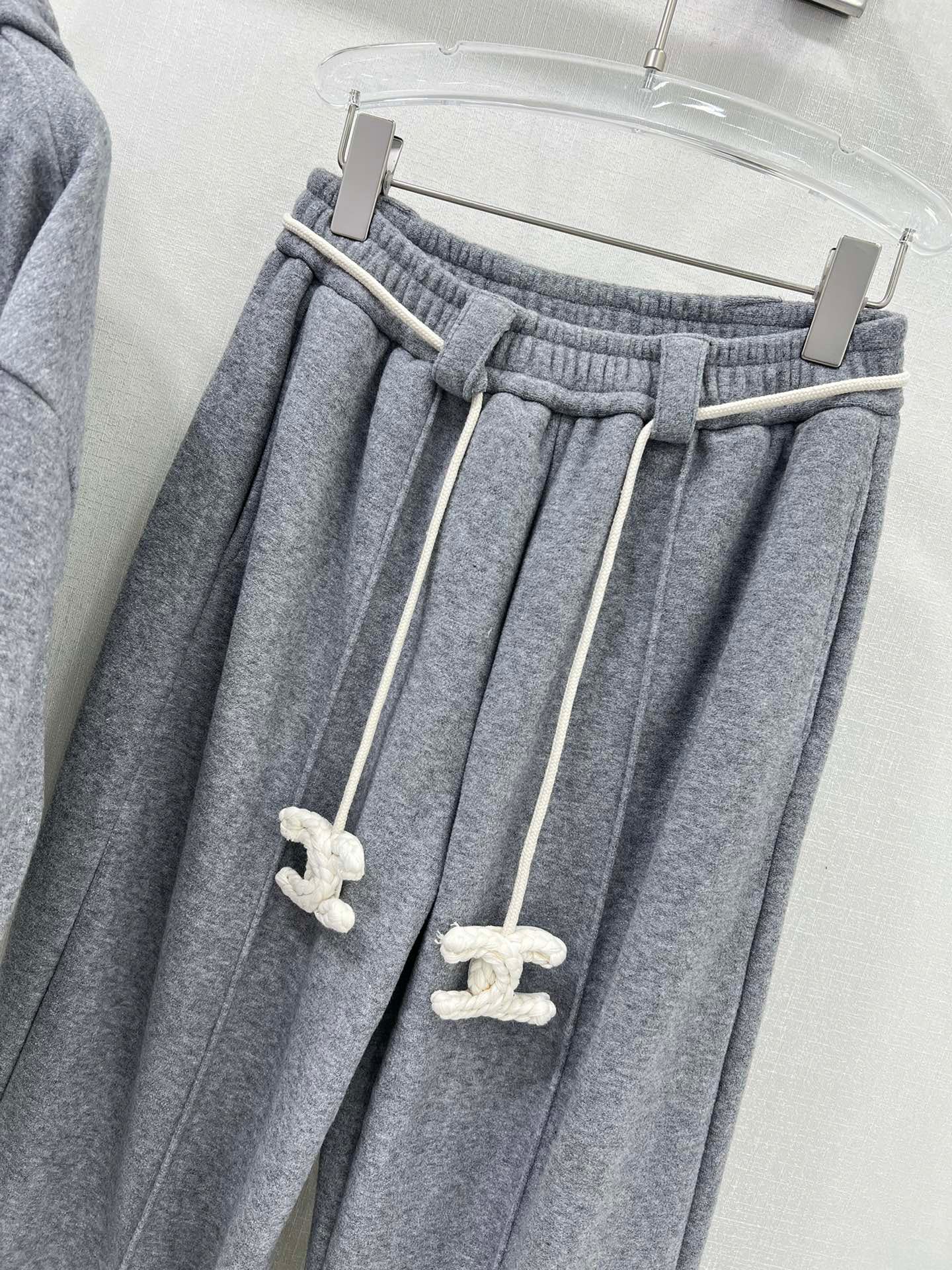 Hooded casual fleece➕wide-leg pants suit