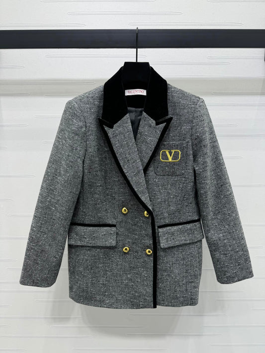 patchwork velvet collar blazer