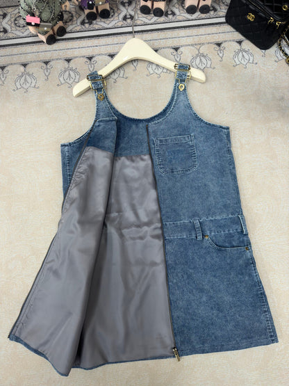 corduroy denim suspender skirt