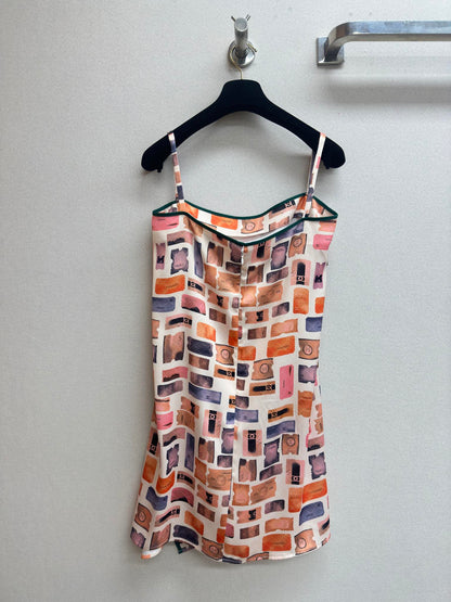 stamp print slip dress