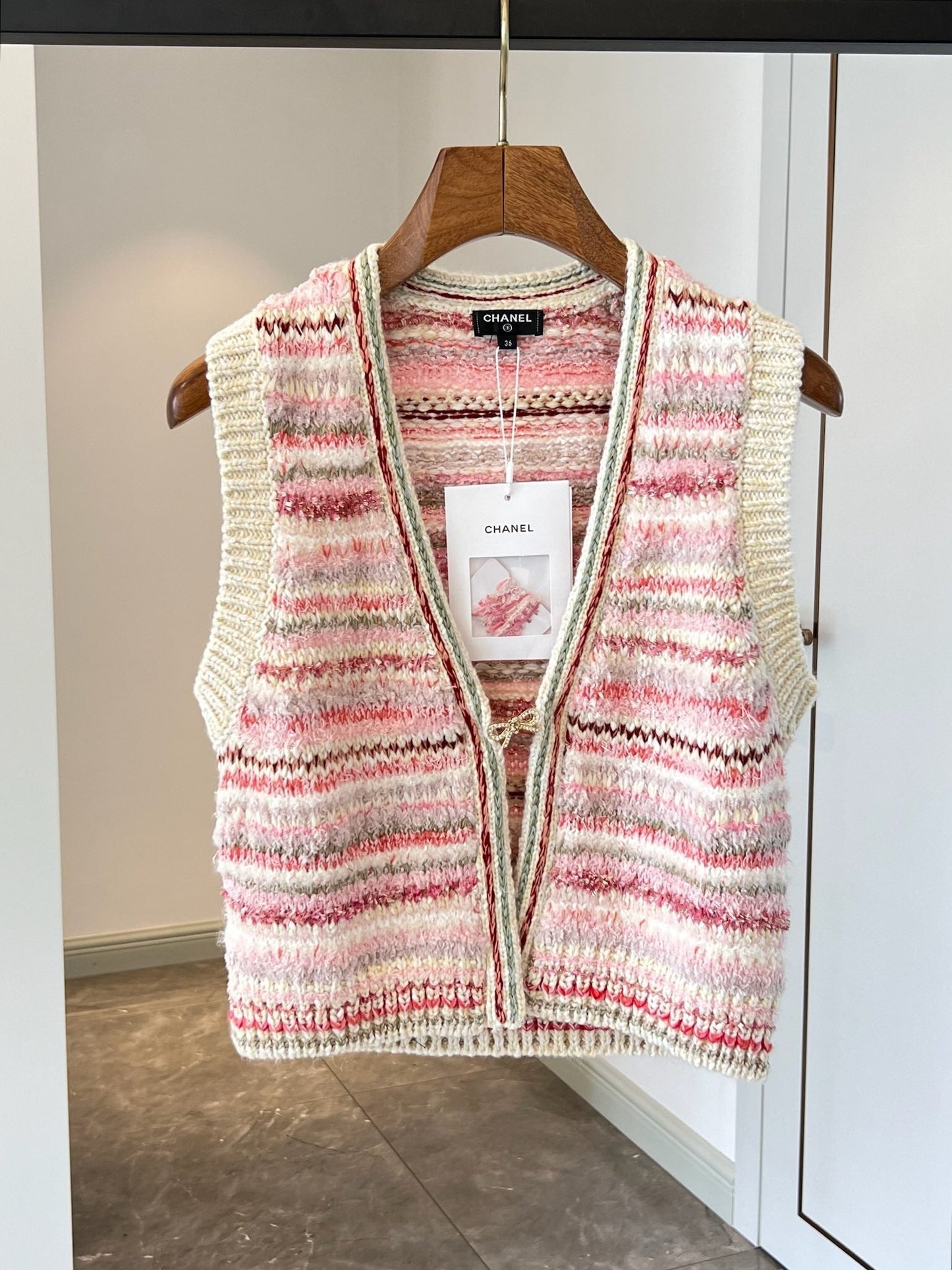 Pink and white tweed diamond button vest