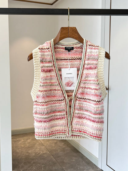 Pink and white tweed diamond button vest