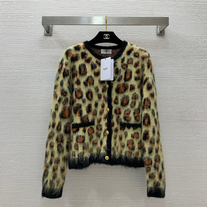 Leopard print crew neck cardigan