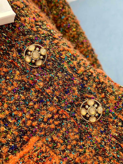 Retro orange horseshoe sleeve heavy sequin knitted cardigan jacket