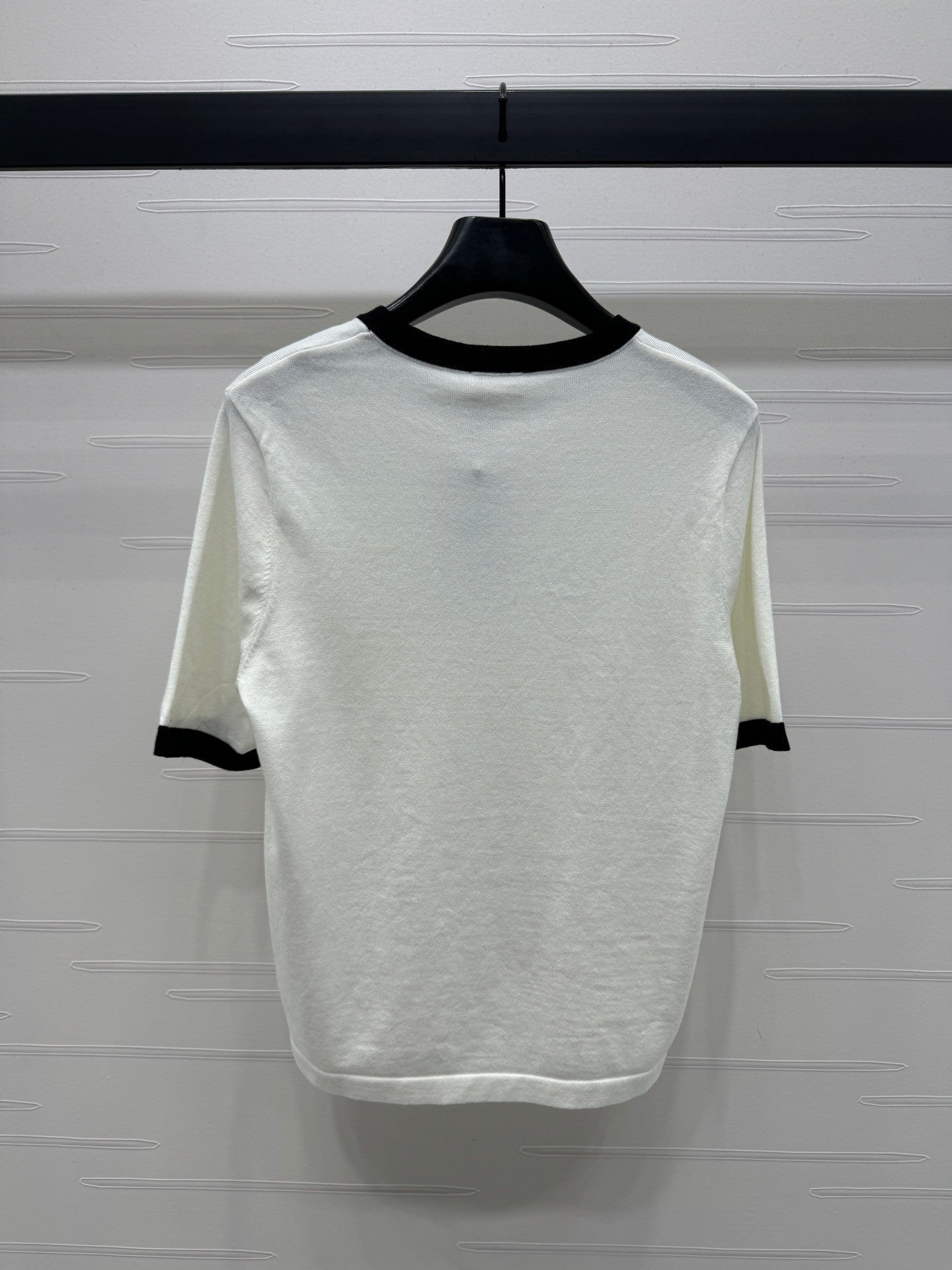 Contrast color crew neck knitted short sleeves