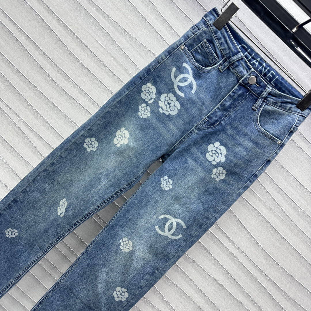 Laser printed denim trousers