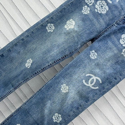 Laser printed denim trousers