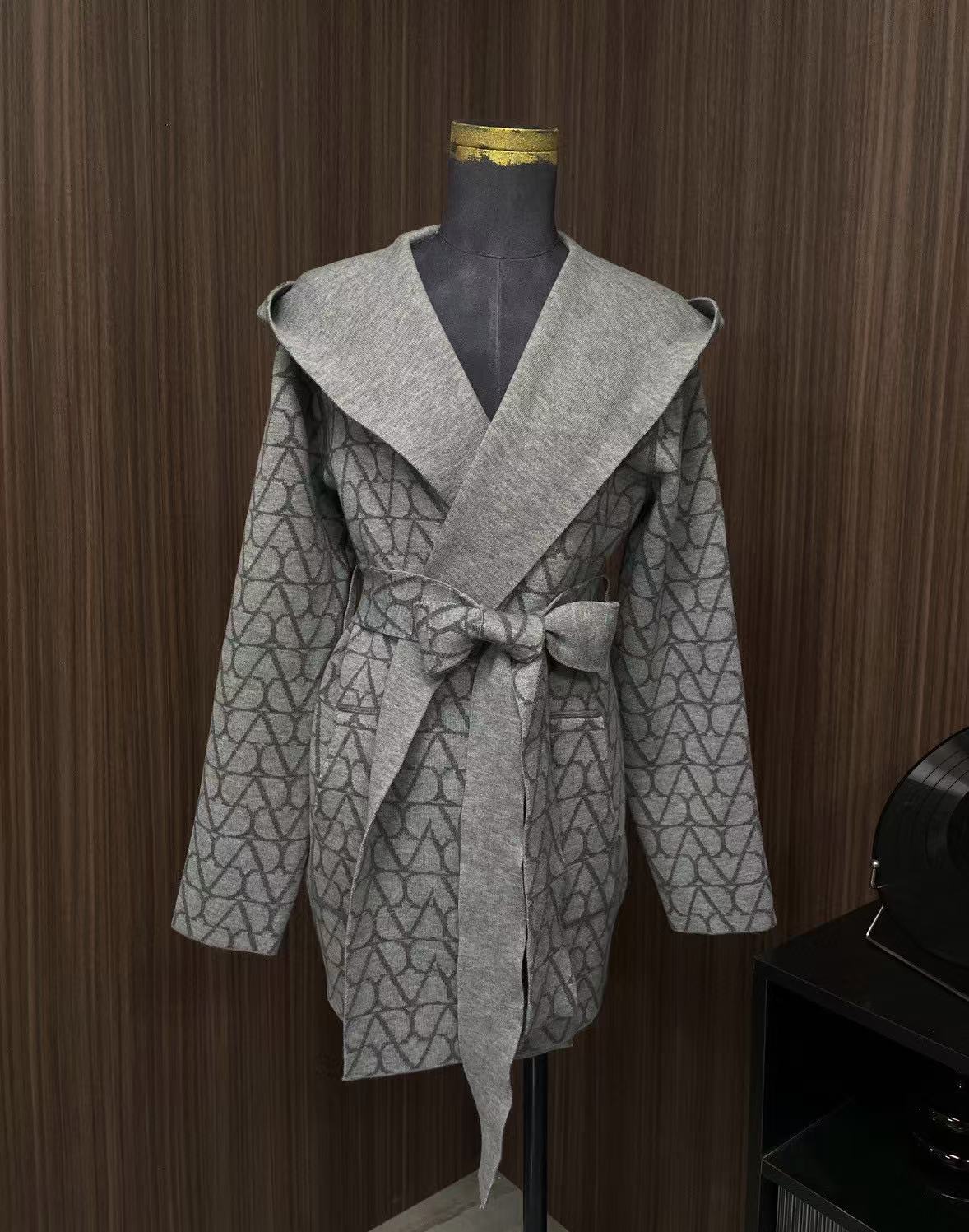 Grey Tie High Grey Wool Coat