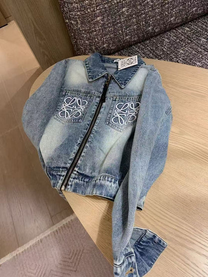 Embroidered vintage splash denim jacket