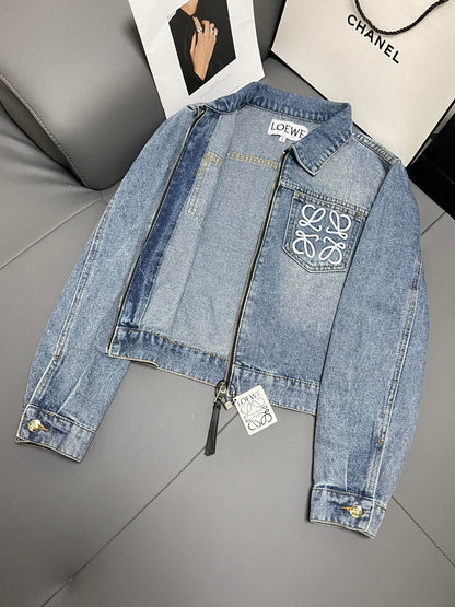 pocket embroidered denim jacket